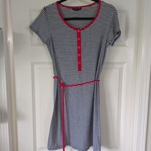Lands End Cotton Knit Stripe Dress With Braided Belt Small